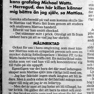 Mattias Thylander svara till analys i SkÜnska Dagbladet 1997