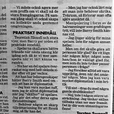 Redhawks Coach Barry Smith analys i SkÜnska Dagbladet